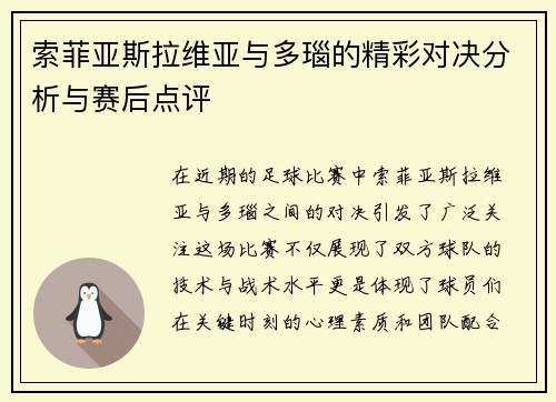 索菲亚斯拉维亚与多瑙的精彩对决分析与赛后点评