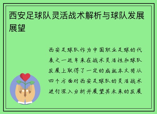 西安足球队灵活战术解析与球队发展展望